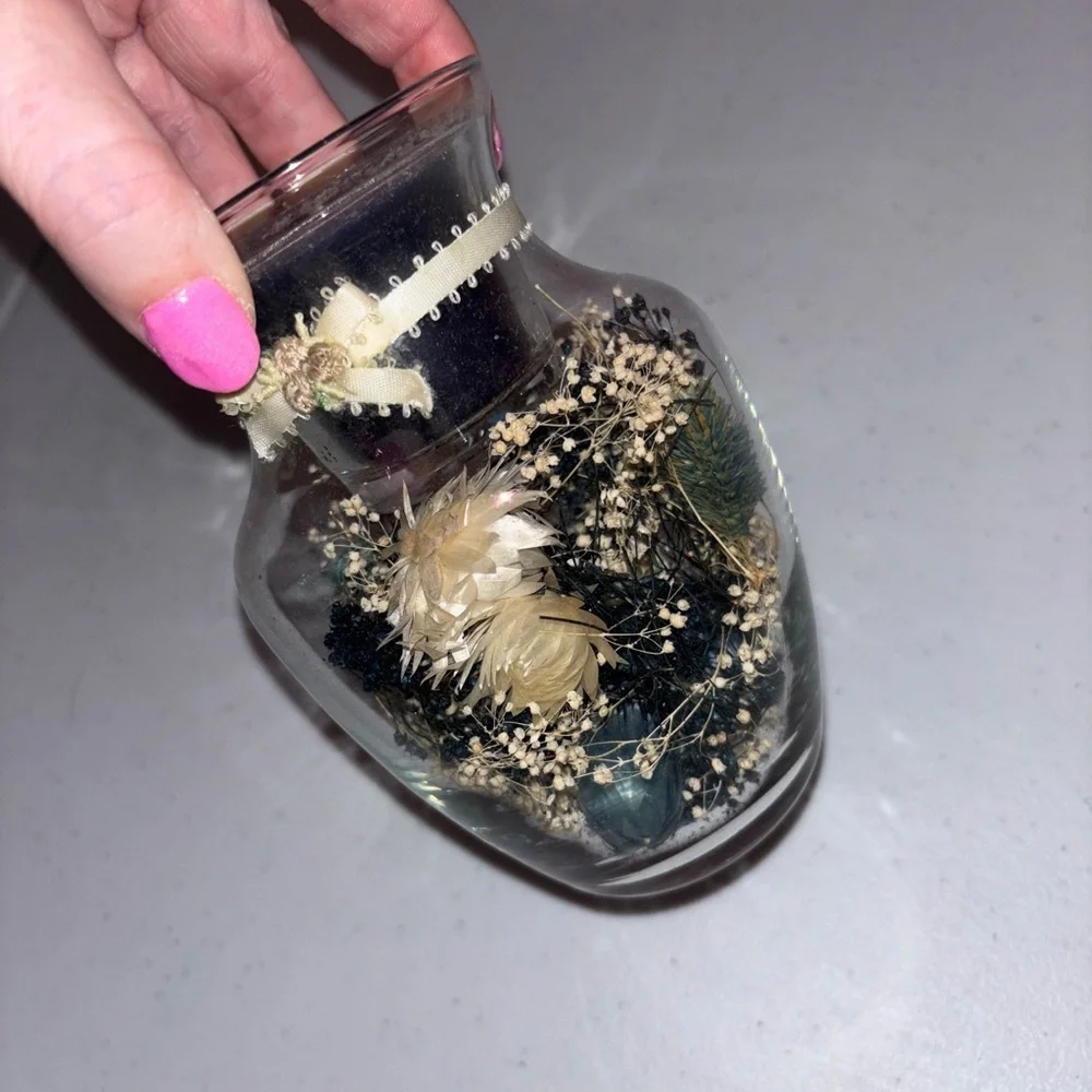 Glass Vase with Cream and Blue Dried Flowers